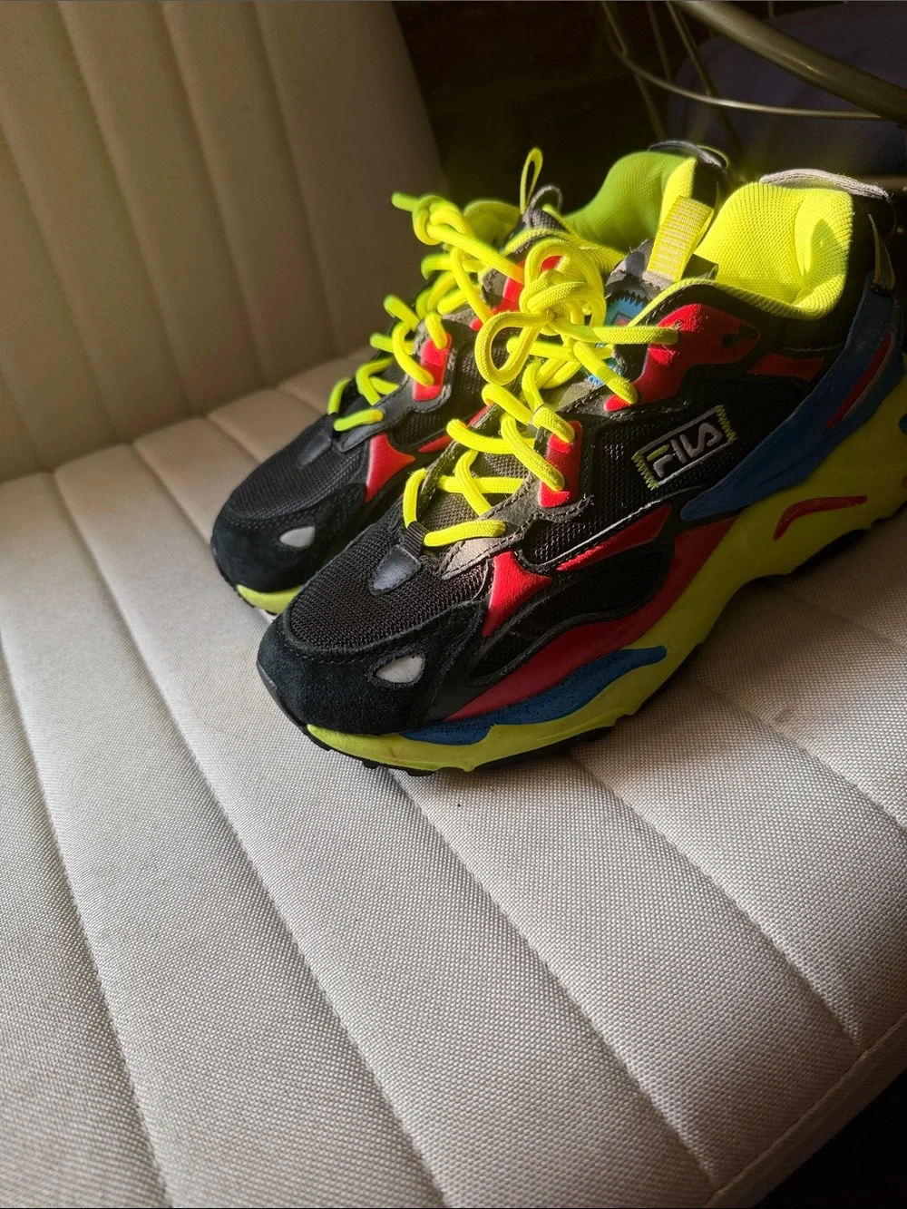 Fila Kids Black Neon Yellow Pink Blue Athletic Sneakers